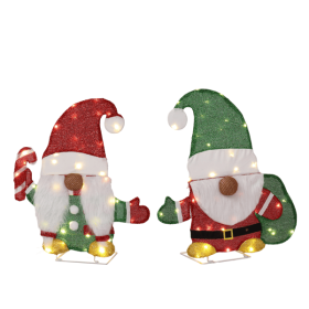 Set of 2 Lighted Gnome and Candy Cane Christmas Decorations Set of 2 Lighted Gnome and Candy Cane Christmas Decorations