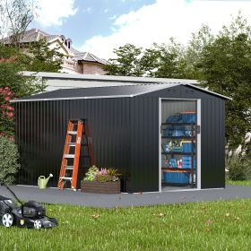 8 x 12 Ft Outdoor Storage Shed, Metal Garden Shed w/ Lockable Sliding Doors, Vents, Large Tool House for Backyard Patio Lawn, Carbon Black 8 x 12 Ft Outdoor Storage Shed, Metal Garden Shed w/ Lockable Sliding Doors, Vents, Large Tool House for Backyard Patio Lawn, Carbon Black